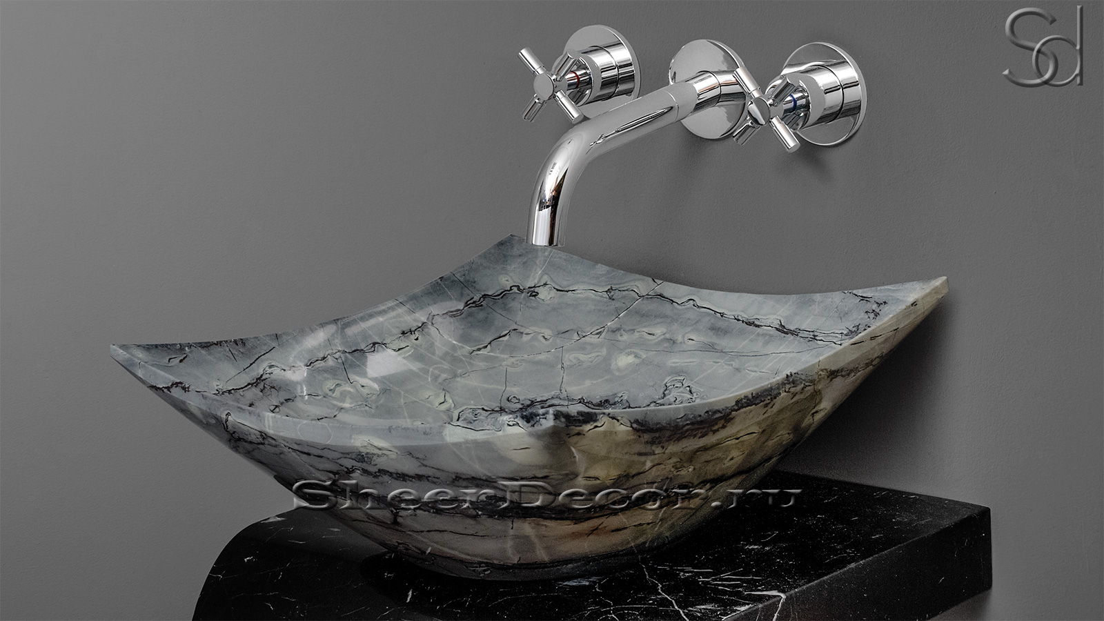 Серая раковина Escale из натурального мрамора Carrara ИНДИЯ 032009111 для ванной комнаты_2