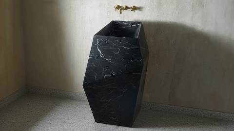 Черная раковина с пьедесталом Esquina из натурального мрамора Nero Marquina ИСПАНИЯ 000018071 для  комнаты_1