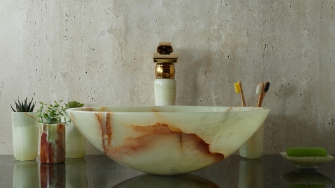 Настольный смеситель для раковины Flat Gold из оникса сорта Green Onyx зеленого цвета АФГАНИСТАН 933033102_1