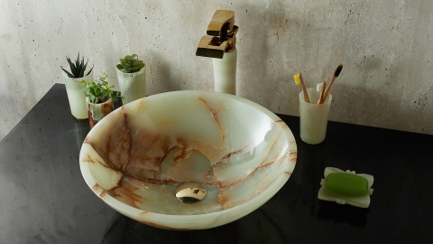 Настольный смеситель для раковины Flat Gold из оникса сорта Green Onyx зеленого цвета АФГАНИСТАН 933033102_2