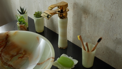 Настольный смеситель для раковины Flat Gold из оникса сорта Green Onyx зеленого цвета АФГАНИСТАН 933033102_6