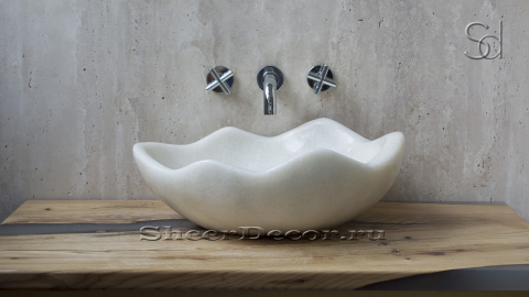 Белая раковина Flores из натурального мрамора Crystal White ИНДИЯ 966072111 для ванной комнаты_1