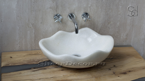 Белая раковина Flores из натурального мрамора Crystal White ИНДИЯ 966072111 для ванной комнаты_3