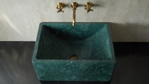 Мраморная раковина прямоугольной формы Flow из зеленого камня Dark Green_6