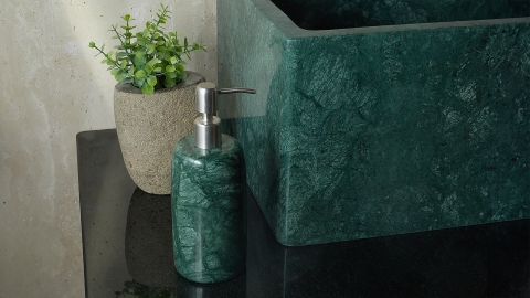 Мраморная раковина прямоугольной формы Flow из зеленого камня Dark Green_7
