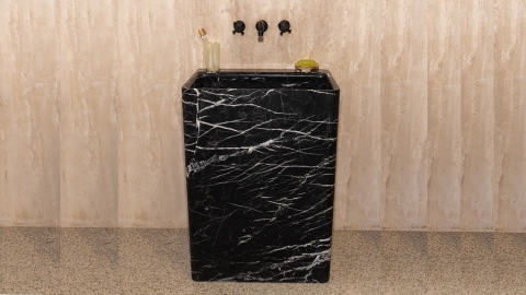 Черная раковина с пьедесталом Flow M10 из натурального мрамора Nero Marquina ИСПАНИЯ 0230181710 для  комнаты_2