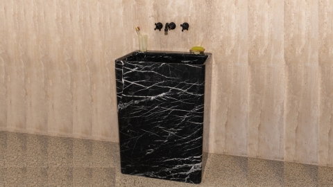 Черная раковина с пьедесталом Flow M10 из натурального мрамора Nero Marquina ИСПАНИЯ 0230181710 для  комнаты_3