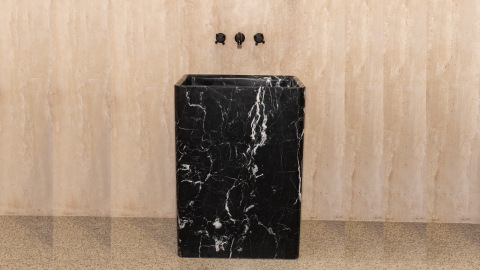 Мраморная раковина с пьедесталом Flow M3 из черного камня Nero Marquina ИСПАНИЯ 023018173 для  комнаты_2