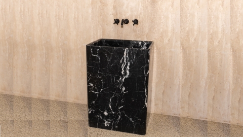 Мраморная раковина с пьедесталом Flow M3 из черного камня Nero Marquina ИСПАНИЯ 023018173 для  комнаты_3
