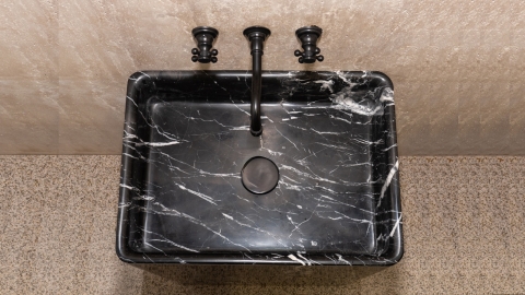 Мраморная раковина с пьедесталом Flow M3 из черного камня Nero Marquina ИСПАНИЯ 023018173 для  комнаты_5