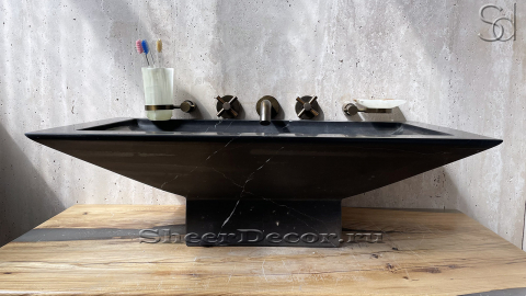 Черная раковина Freccia из натурального мрамора Nero Marquina ИСПАНИЯ 000018011 для ванной комнаты_3
