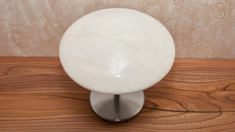 Каменный настольный светильник Frisbee 409 из белого мрамора Snow Crystal в сборе _6