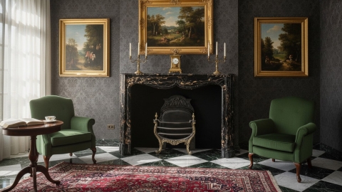 Каменный портал для облицовки камина Gillian из мрамора Nero Portoro 156125402_6 Мраморный портал черного цвета для отделки камина Gillian M2 из натурального камня Nero Portoro 156125402_6