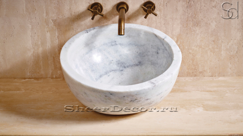 Мраморная раковина Globe из белого камня Clouds ИСПАНИЯ 193010111 для ванной комнаты_2
