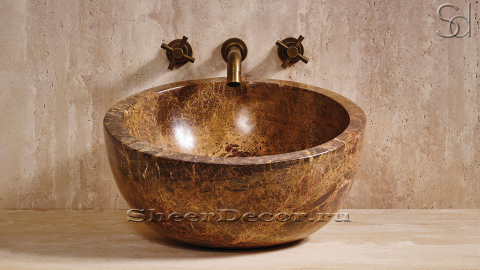 Мраморная раковина Globe из коричневого камня Emperador Gold ИСПАНИЯ 193089111 для ванной комнаты_2