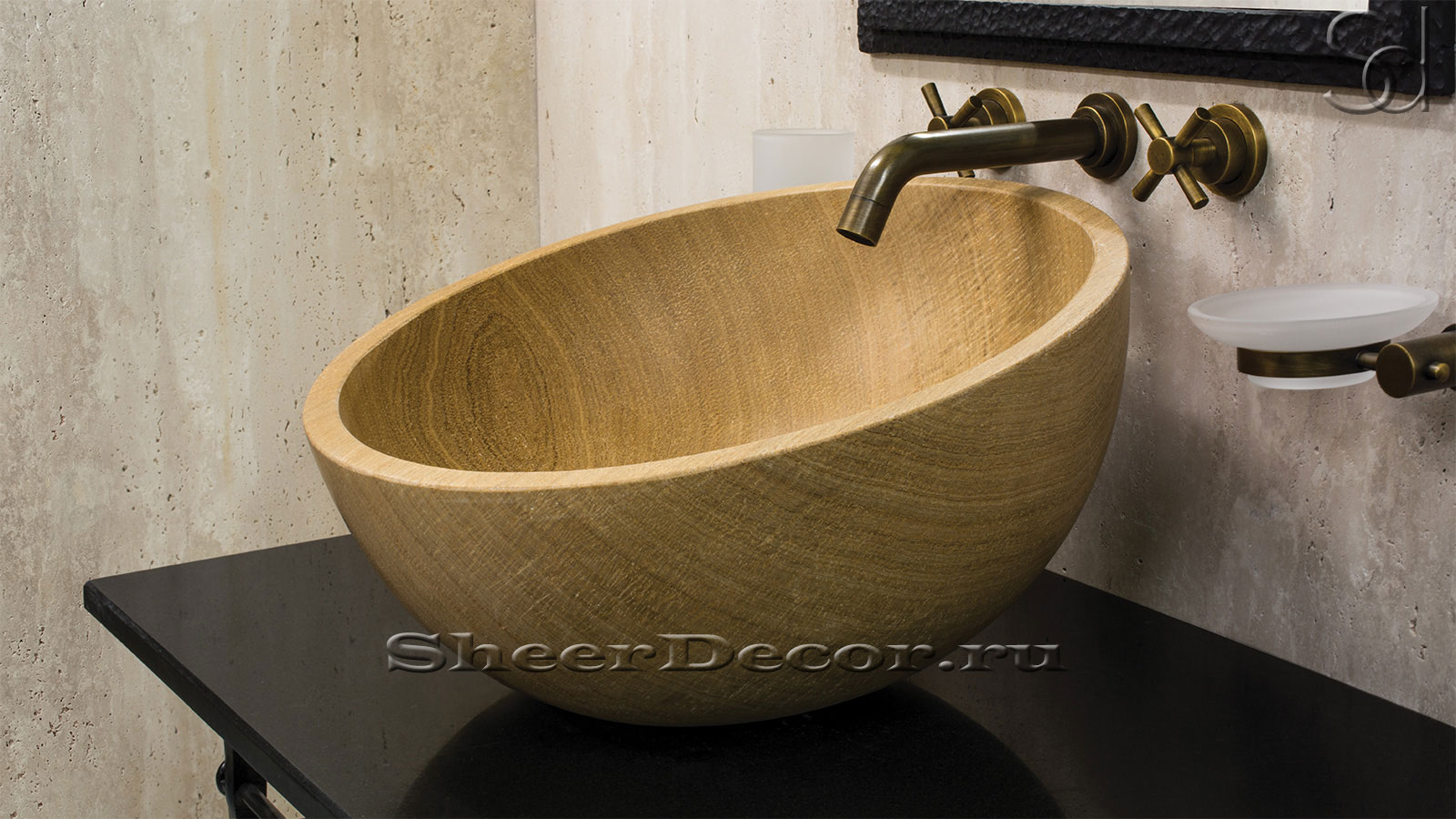 Мраморная раковина Globe из коричневого камня Wooden Yellow ЕГИПЕТ 193032111 для ванной комнаты_2