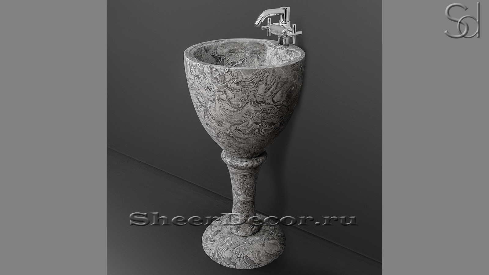Мраморная раковина на пьедестале Goblet из серого камня Overlord Flower КИТАЙ 042019171 для ванной комнаты_6