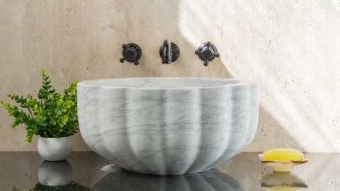 Каменная курна круглой формы Grasa из белого мрамора Bianco Carrara ИТАЛИЯ 944005121_2