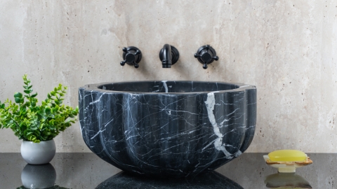 Мраморная курна круглой формы Grasa из черного мрамора Nero Marquina ИСПАНИЯ 944018121_2