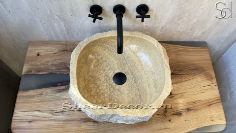 Раковина для ванной Hector M121 из речного камня  Beige Honey ИНДОНЕЗИЯ 00709311121_2