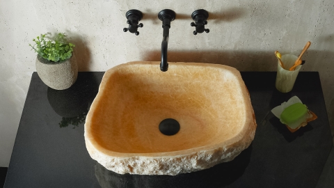 Бежевая раковина Hector M228 из камня оникса Beige Honey ИНДИЯ 00709311228 для ванной комнаты_3