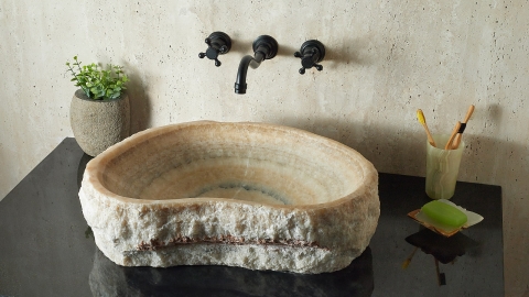 Каменная мойка Hector M232 из бежевого оникса Beige Honey ИНДИЯ 00709311232 для ванной комнаты_2