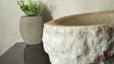 Каменная мойка Hector M232 из бежевого оникса Beige Honey ИНДИЯ 00709311232 для ванной комнаты_3