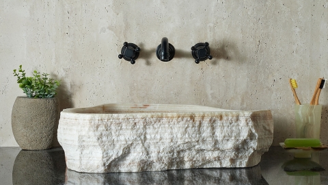 Бежевая раковина Hector M233 из камня оникса Beige Honey ИНДИЯ 00709311233 для ванной комнаты_1