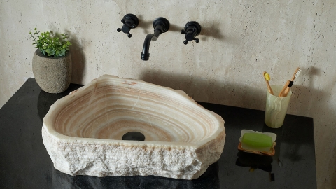 Бежевая раковина Hector M233 из камня оникса Beige Honey ИНДИЯ 00709311233 для ванной комнаты_2