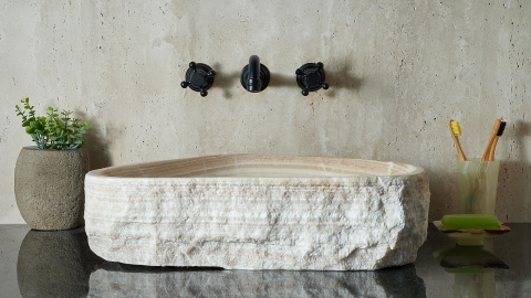 Каменная мойка Hector M235 из бежевого оникса Beige Honey ИНДИЯ 00709311235 для ванной комнаты_1