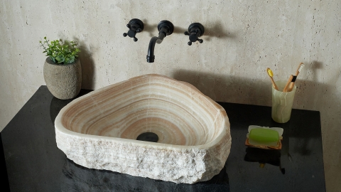 Каменная мойка Hector M235 из бежевого оникса Beige Honey ИНДИЯ 00709311235 для ванной комнаты_2