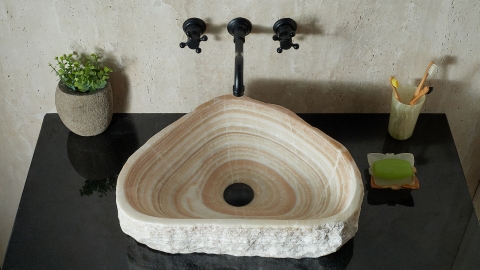 Каменная мойка Hector M235 из бежевого оникса Beige Honey ИНДИЯ 00709311235 для ванной комнаты_3