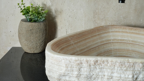 Каменная мойка Hector M235 из бежевого оникса Beige Honey ИНДИЯ 00709311235 для ванной комнаты_4