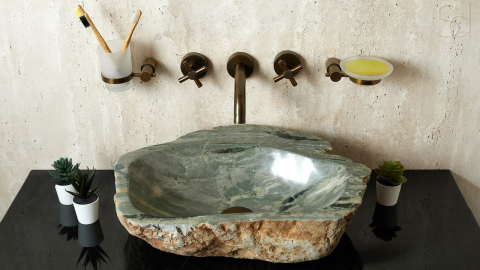 Каменная мойка Hector M24 из зеленого кварцита Dragon Green ИНДИЯ 0070141124 для ванной комнаты_7