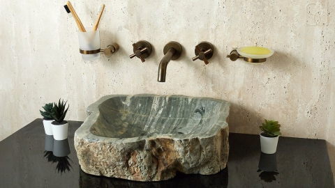 Каменная мойка Hector M175 из зеленого кварцита Dragon Green ИНДИЯ 00701411175 для ванной комнаты_3