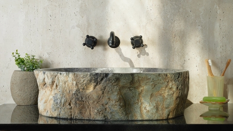 Каменная мойка Hector M30 из зеленого кварцита Dragon Green ИНДИЯ 0070141130 для ванной комнаты_1