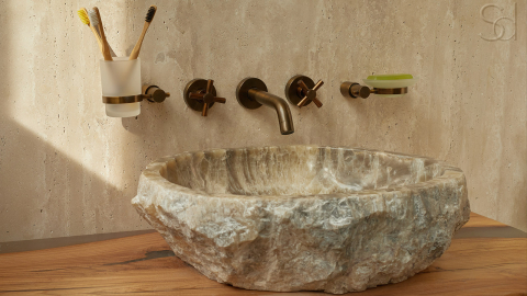 Каменная мойка Hector M158 из серого оникса Grey Onyx ИНДОНЕЗИЯ 00745331158 для ванной комнаты_2
