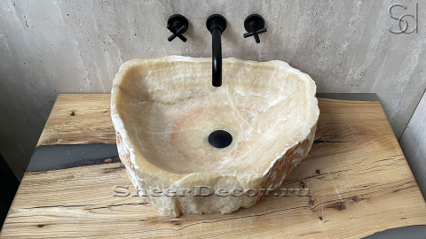 Каменная мойка Hector M131 из желтого оникса Honey Onyx ИНДИЯ 00701611131 для ванной комнаты_3