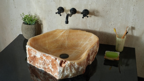 Каменная мойка Hector M242 из желтого оникса Honey Onyx ИНДИЯ 00701611242 для ванной комнаты_2