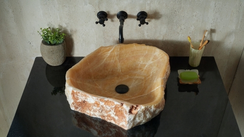 Каменная мойка Hector M242 из желтого оникса Honey Onyx ИНДИЯ 00701611242 для ванной комнаты_3
