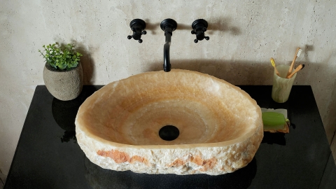 Каменная мойка Hector M244 из желтого оникса Honey Onyx ИНДИЯ 00701611244 для ванной комнаты_4