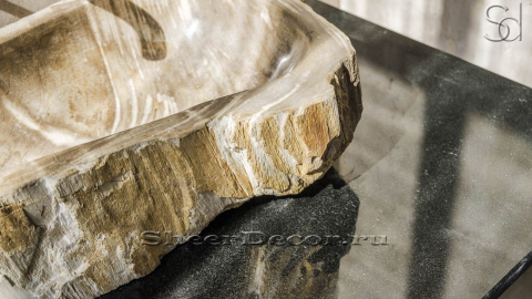 Каменная мойка Hector M29 из окаменелого дерева Petrified Beigewood ИНДОНЕЗИЯ 0079021129 для ванной_4