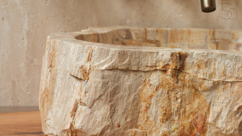 Каменная мойка Hector M156 из окаменелого дерева Petrified Beigewood ИНДОНЕЗИЯ 00790211156 для ванной_6