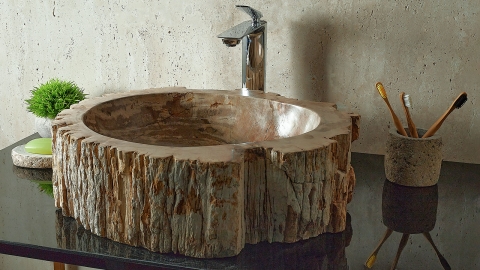 Деревянная мойка Hector M222 из бежевого окаменелого дерева Petrified Beigewood ИНДОНЕЗИЯ 00790211222 для ванной комнаты_2