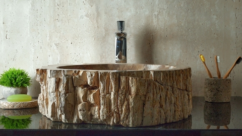 Деревянная мойка Hector M222 из бежевого окаменелого дерева Petrified Beigewood ИНДОНЕЗИЯ 00790211222 для ванной комнаты_5