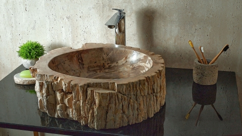 Деревянная мойка Hector M222 из бежевого окаменелого дерева Petrified Beigewood ИНДОНЕЗИЯ 00790211222 для ванной комнаты_6