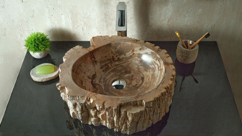 Деревянная мойка Hector M222 из бежевого окаменелого дерева Petrified Beigewood ИНДОНЕЗИЯ 00790211222 для ванной комнаты_7