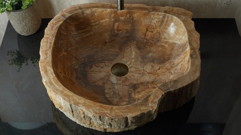 Бежевая раковина Hector M211 из дерева окаменелого дерева Petrified Beigewood ИНДОНЕЗИЯ 00790211211 для ванной комнаты_2