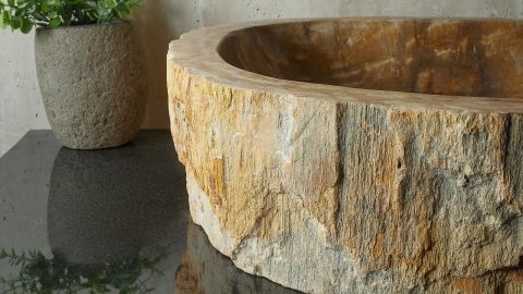 Бежевая раковина Hector M211 из дерева окаменелого дерева Petrified Beigewood ИНДОНЕЗИЯ 00790211211 для ванной комнаты_3