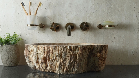 Бежевая раковина Hector M225 из дерева окаменелого дерева Petrified Beigewood ИНДОНЕЗИЯ 00790211225 для ванной комнаты_1